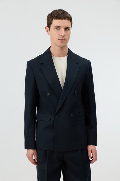 Lacivert Relaxed Kruvaze Erkek Blazer Ceket