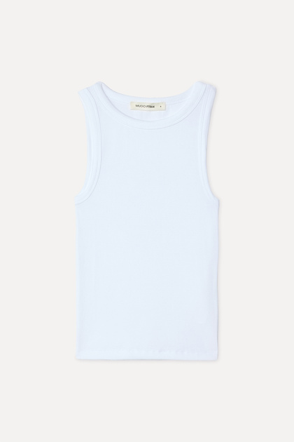 Women's White Fitted Crew Neck Tank Top