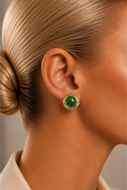 Nova Yellow Color Women's Steel Stud Earrings with Green Detail