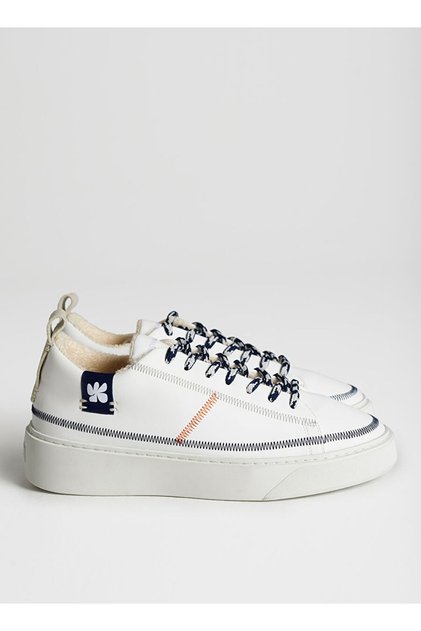 Beyaz-Mavi Kadın Deri Sneaker APT