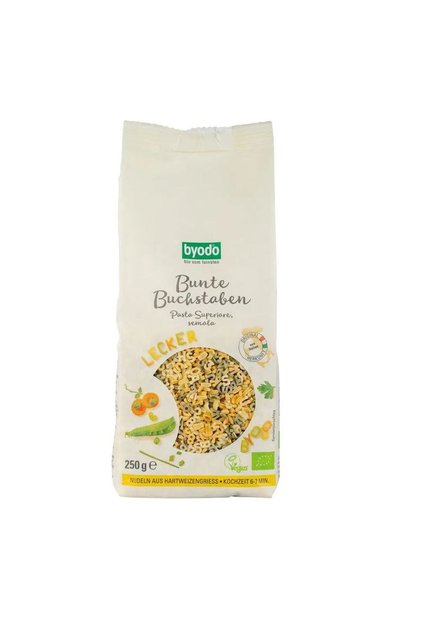 Macaroane din semințe colorate bio, în formă de litere, 250 g