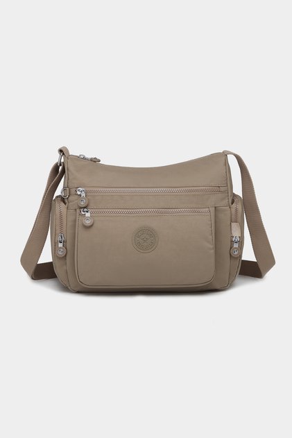 Medium Size Multi-Pocket Waterproof Crinkle Fabric Women's Shoulder Bag Light Brown