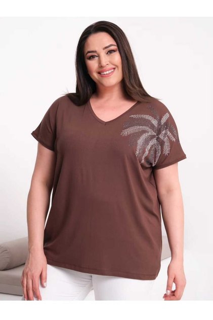 Women's V-Neck Stone Detailed Viscose Blouse