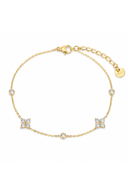 Brățară Damă din Oțel Inoxidabil cu Zirconii, Reglabilă 16+3 cm, Rezistentă la Apă, Model Floral Elegant, Auriu sau Argintiu