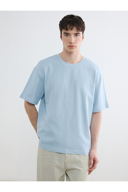 Xside Blue Loose Fit Thick Fabric T-Shirt /04