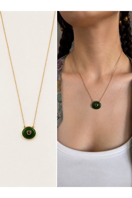 Minimal Bohemian Necklace for Women Dark Green