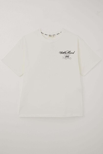 Boy's T-Shirt with Vintage Car Print, Ages 9-14, Ecru