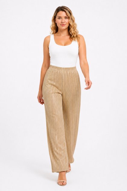 Women's Plus Size Gold, Draped Pleated Fabric, Elastic Waist Pants 65N39534