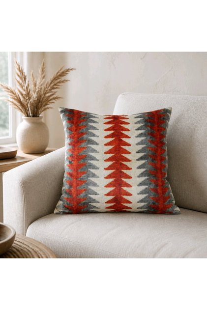 Ethnic Geometric Patterned Decorative Throw Pillow Cover Tile Gray