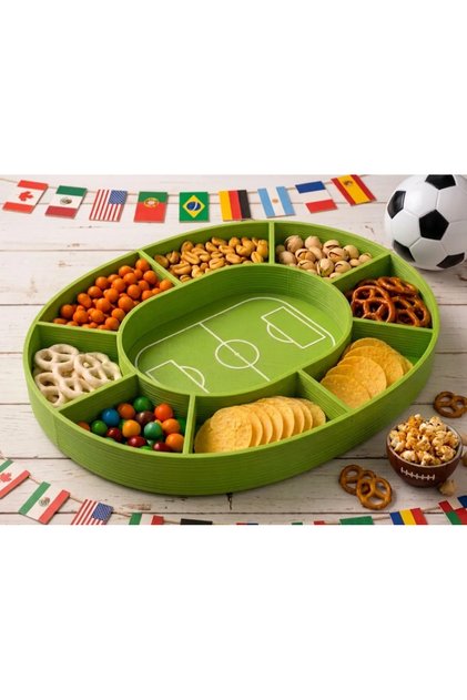 Futbol Sahası Tasarımlı 8 Bölmeli 25cm Çerezlik ve Atıştırmalık Kase
