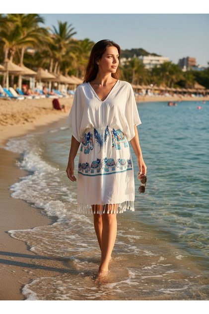 Women's Viscose Elastic Waist Beach Dress Swimsuit Top Standard Size Pareo Dress