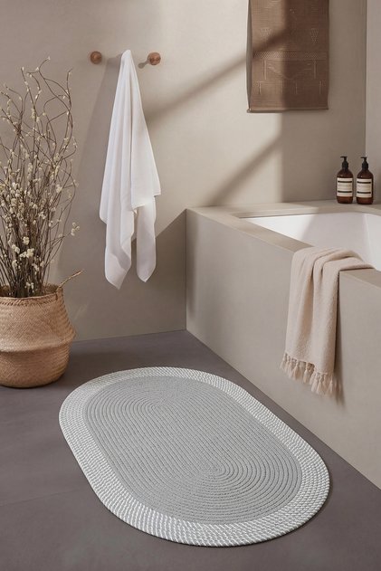 Luke Oval Gray Single Bath Mat Washable Double-Sided Knitted Hand-Woven Shower Mat Toilet Mat