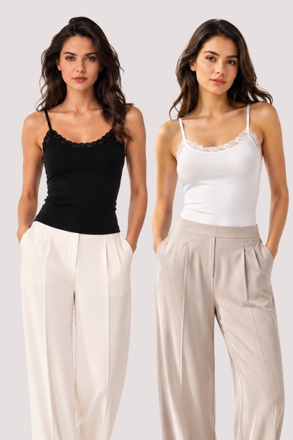 Women's 2-Piece Cotton & Modal Thin Strap Undershirt with Lace Detail - 2-Pack Advantage Package