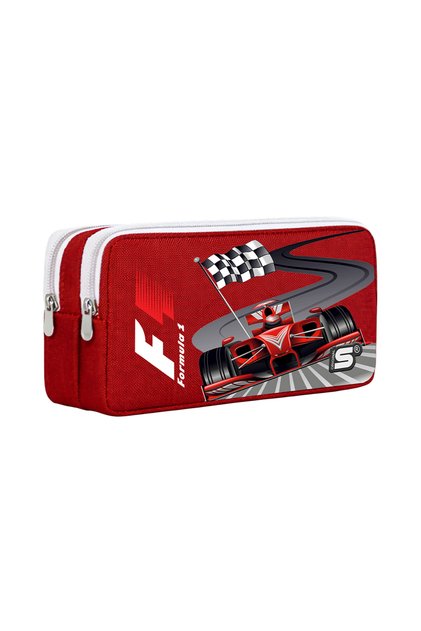 Formula Racing Car Flag Patterned Double Compartment Pen Holder