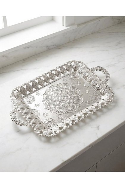 Ecem Large Size Silver Color Metal Rectangular Tray