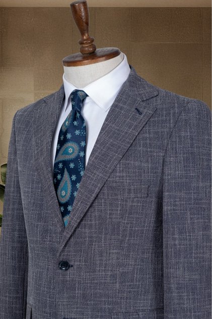 Navy Blue Textured Slim Fit Classic Men's Blazer Jacket