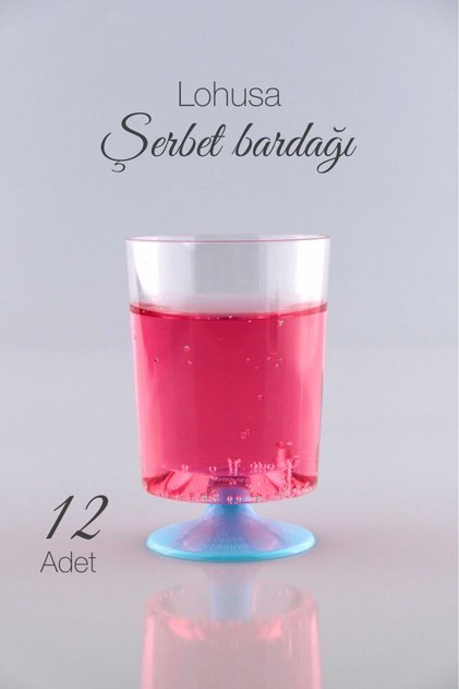 12'Lİ 170 ML Mavi Ayaklı Lohusa Zemzem Şerbet İkram Bardağı Kahve Yanı Sunumluk Mika Sert Plastik Shot Bardağı