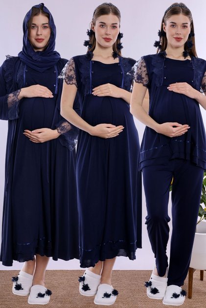 Hijab-Compliant Pregnancy and Postpartum Period Cotton Set 5 Pieces Effortt - Navy Blue