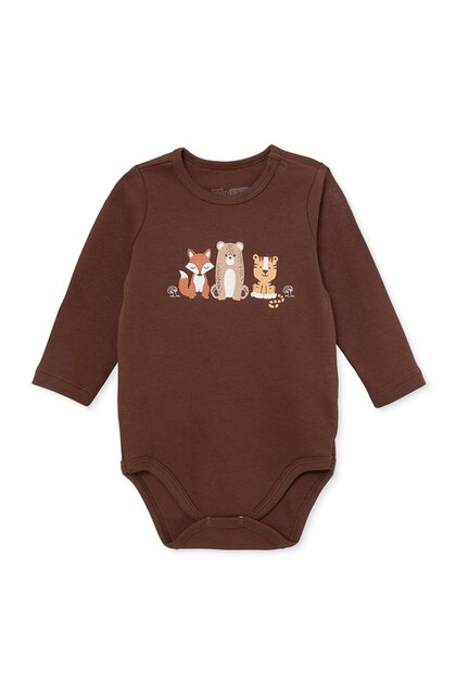 HelloBaby Erkek Bebek Body Hayvan Baskılı Çıtçıtlı Çıtçıtlı Yaka Uzun Kol
