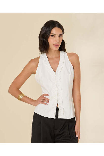 Women Ivory Sleeveless Blouse