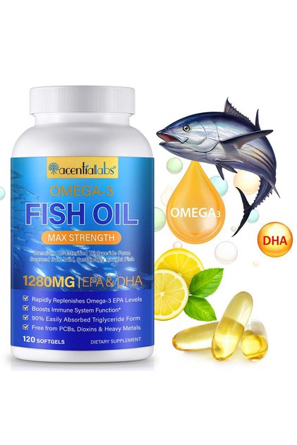 Omega-3 Fish Oil Max Strength, 1280mg EPA & DHA, 120 Capsule Moi, Ulei de Pește Premium
