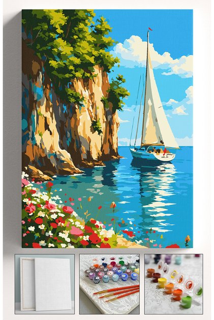 Sayılarla Boyama Hobi Seti Çerçeveli Numaralı Tuval Fırça Boya Dahil 40x50 Cm - YAMAÇ MANZARA