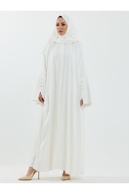 Beyza Şal Hediyeli Dubai Abaya Takım Beyaz - 1021