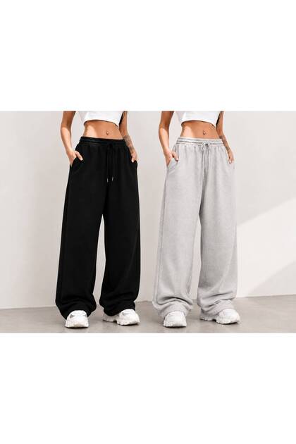 2 Pieces of Sweatpants Black+Gray Color