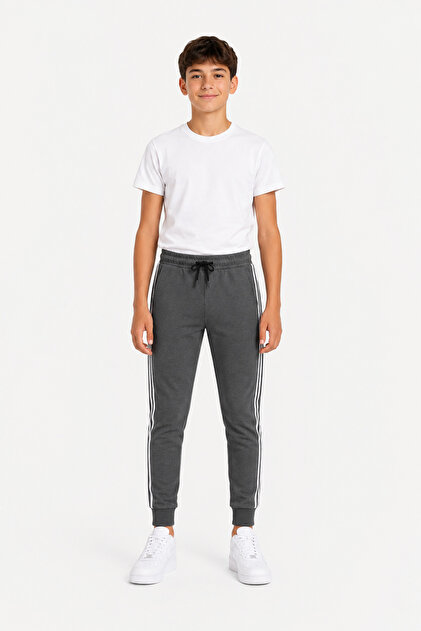 Boy's Cotton Striped Detailed Sweatpants Smoked-26122