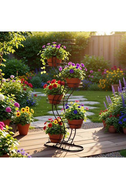 Matis Metal 6 Pots Planter Stand 45x19x106cm - Black