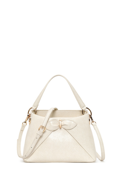 Women's Cream Long Strap Snake Patterned Mini Shoulder Bag 26Sbd248240