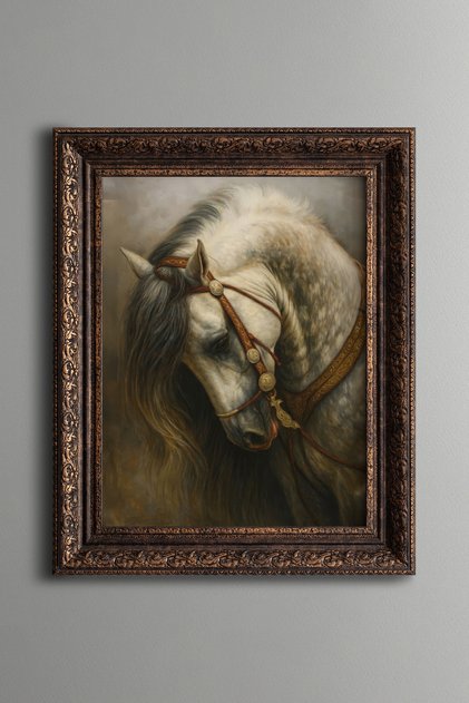 Noble Horse Portrait – Vintage Patterned Painting – Thick Model