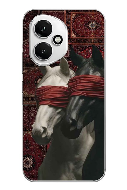 Honor 400 Compatible Transparent Phone Case with Carpet Background and Horse Artistic Pattern