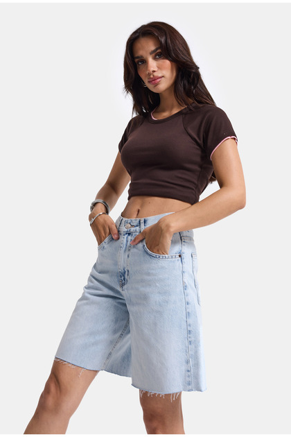 Women's Ice 4S6-3 Midi Length 100% Cotton Relax Fit Denim Shorts