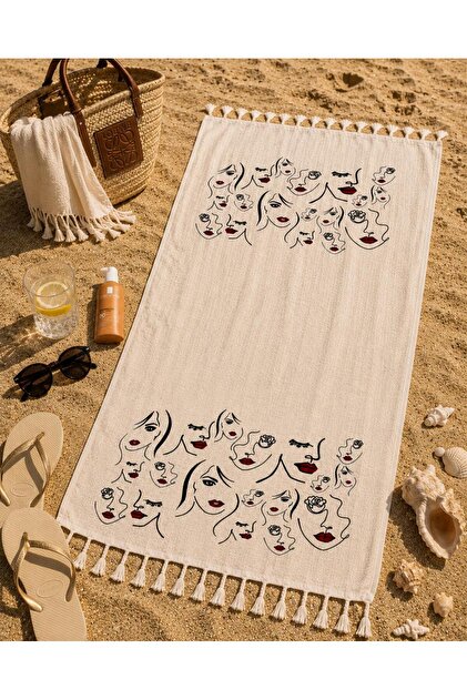Peshtemal Beach Towel 100% Cotton Muslin Patterned with Tassels Lightweight and Quick-Drying Beach Towel