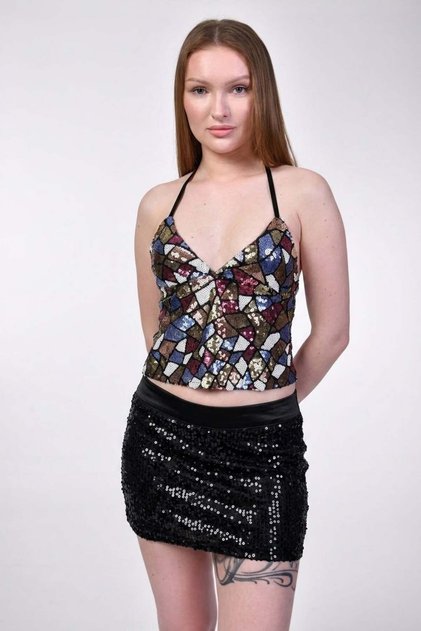 Multicolored Sequined Halter Neck Bustier - Black/Blue