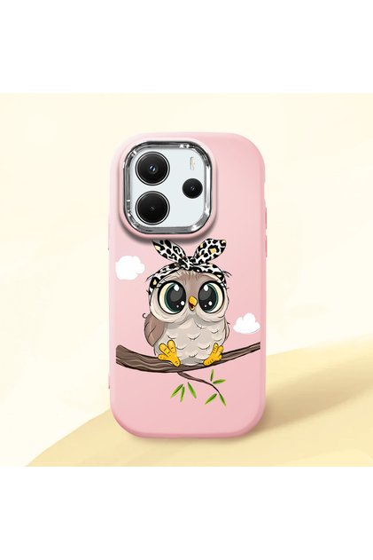 Redmi Note 14 4g Compatible Case Camera Protector Pink Silicone Couple Phone Case Owl Patterned