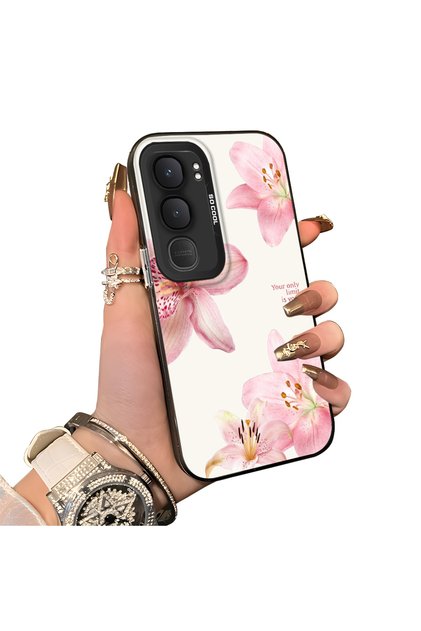 Vivo Y31 5g Compatible Silicone Edge Hard Back Case Couple Phone Case with Floral Pattern