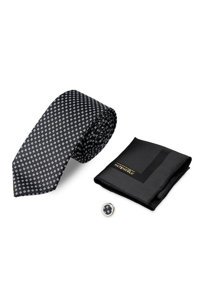 Black Tie Handkerchief and Collar Badge Set of 3