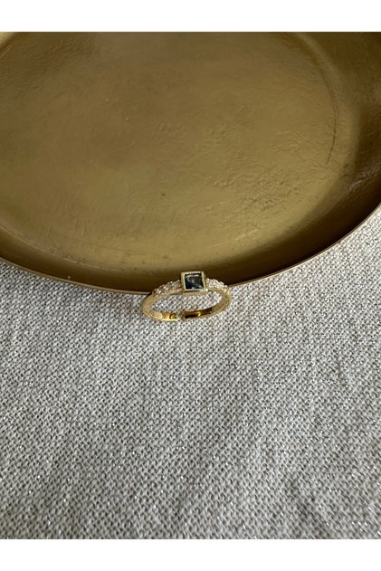Gold Square Blue Stone Pinky Ring