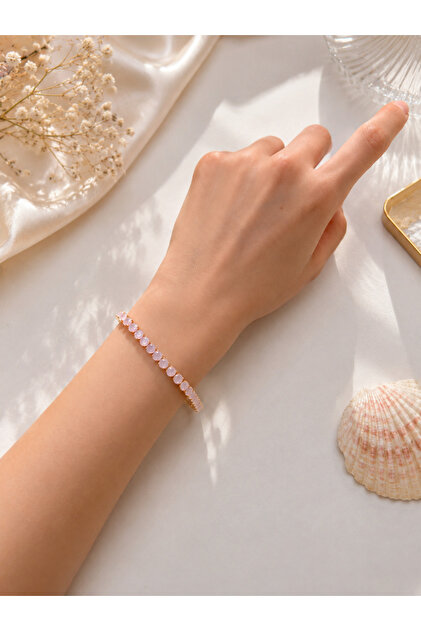 Powder Pink Stone Gold Bracelet – Elegant Waterway Bracelet | Daily and Special Occasion Women's Bracelet