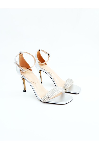 Women's Genuine Leather Heeled Shoes Silver