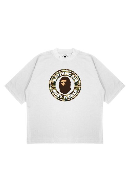Unisex Oversize Bathing Ape Busy Works Printed Boxy Fit Thick Fabric T-Shirt