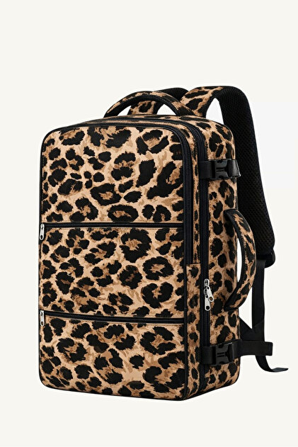 Travel Backpack Çok Bölmeli Kabin Boy Leopar Desen Seyahat Sırt Çantası | Uçak İçi Uyumlu | Su Geçirmez - Laptop Bölmeli