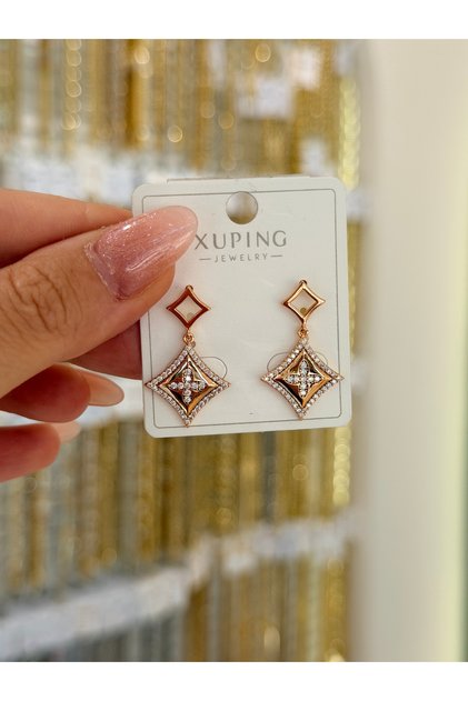 Xuping Non-Fade Rose Gold Clover Detail Earrings