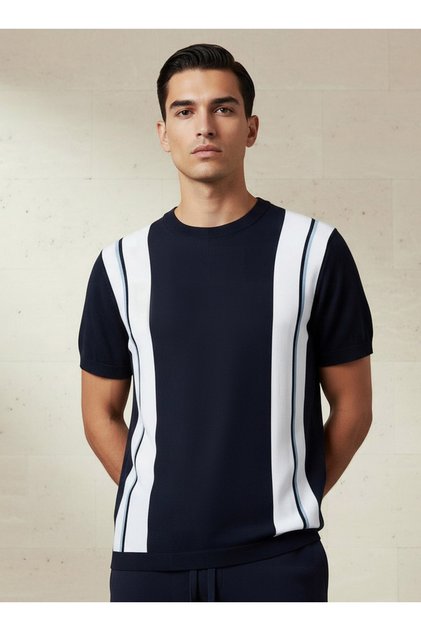 Men Regular Fit Crew Neck Short Sleeves Striped T-shirt