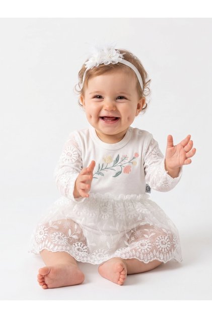 Cotton Floral Embroidered Bandana 2-Piece Baby Girl Dress