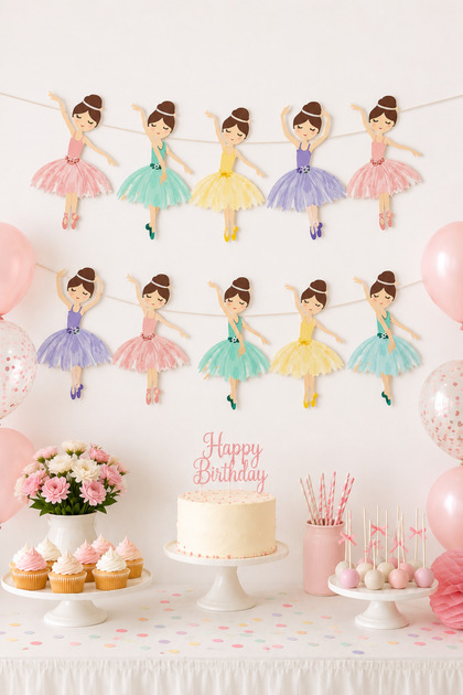 Ballerina Themed Pink Wall Banner 10 Pieces Large Size