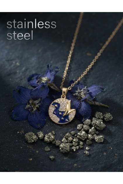 316L Steel Chain Gold Color Night Model Zircon Stone Necklace