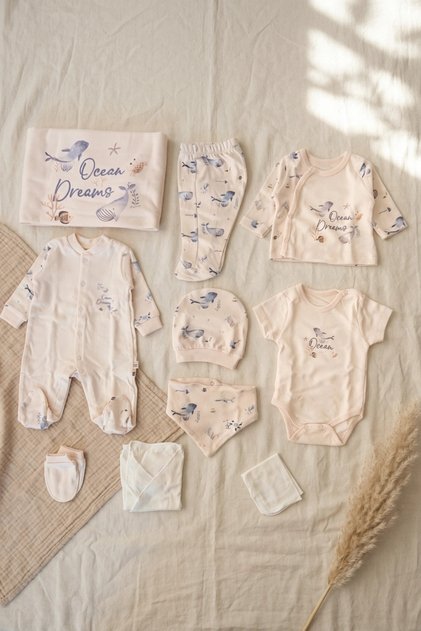 Luxury Cotton Powder Pink Rabbit Embroidered 10-Piece Baby Girl Hospital Discharge Set - Newborn Bodysuit and